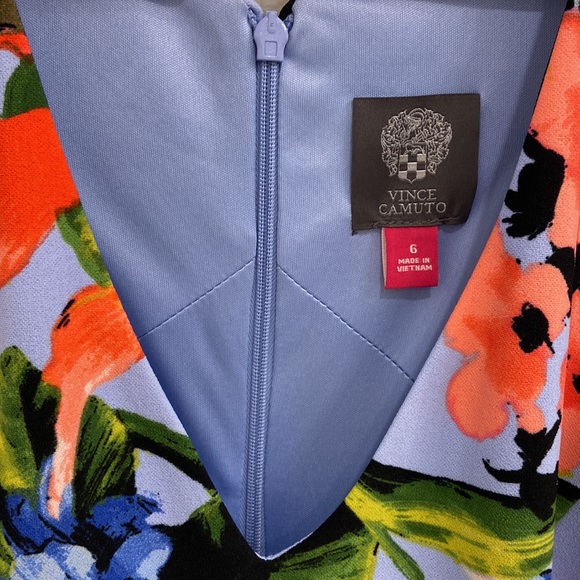 NWT Vince Camuto Sleeveless V-Neck Printed Scuba Fit and Flare Dress Size 6 - Picture 4 of 5